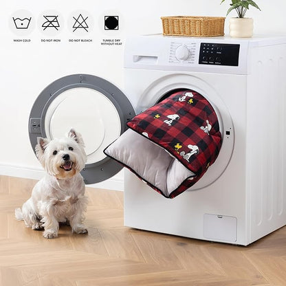 Berkshire Peanuts® Square Dog Bed, Suedemink Fleece Pet Mat with Waterproof & Non-Slip Bottom, Soft Plush Dog Mat for Crate, Couch, or Floor, Machine Washable(Poses & Paws Chateau Grey, Large)