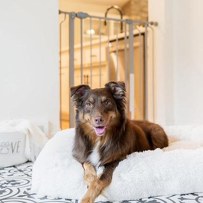 Carlson Extra Tall Walk Through Pet Gate with Small Pet Door, Includes 4-Inch Extension Kit, 4 Pack Pressure Mount Kit and 4 Pack Wall Mount Kit, Platinum, Gray