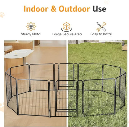 NEWBULIG Dog Playpen for Indoor 12 Panels 24" - Portable Heavy Duty Metal Pet Exercise Pen with Door, Foldable Small Dog Puppy Playpen Fence for Outdoor RV, Camping, Yard, Garden