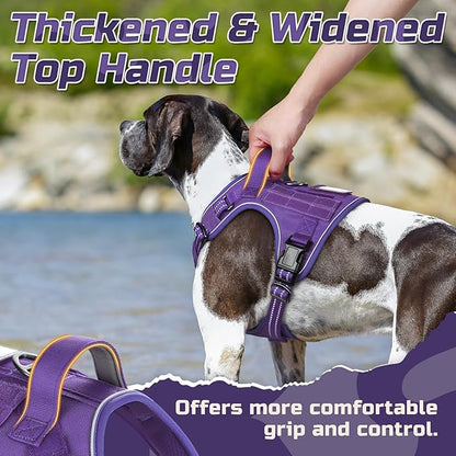 rabbitgoo Tactical Dog Harness Medium Sized Dog, No Pull Military Service Vest with Handle & Molle, Easy Control for Training Walking, Adjustable Reflective Straps, Purple, M