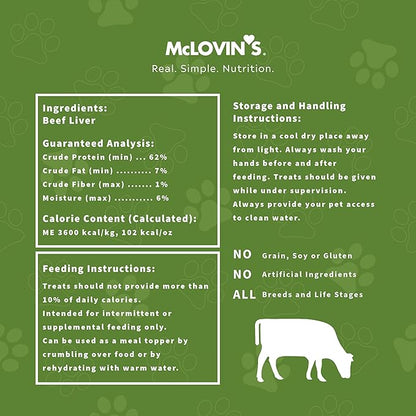 McLovin's Pet Freeze Dried Raw Beef Liver Dog Treats and Toppers, 14 oz. - Single Ingredient, Grain-Free, Gluten-Free, High-Protein Treat – Healthy Dog Training Treats
