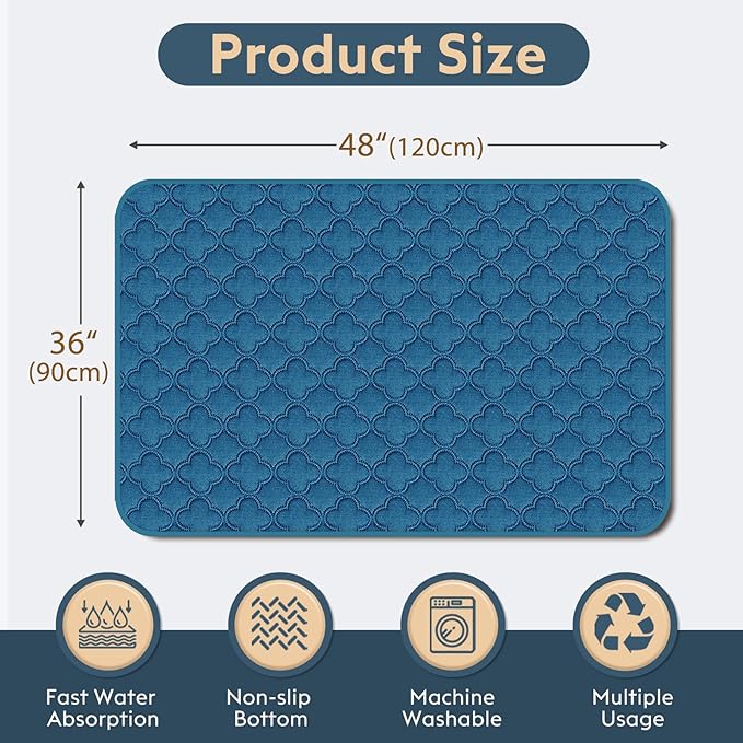 FunFurry Washable Pee Pads for Dogs - 2 Pack Reusable Pee Pads，Waterproof Puppy Pads，Pet Training Pads，Super Absorbent with Dog Paw Shape Non-Slip Backing (Blue, 36" X 48" - 2 Pack)