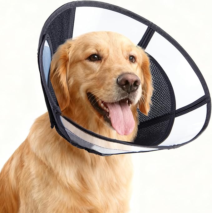 Soft Dog Cone, Stop Licking Deep Pet Recovery Collar After Surgery for Extra Large Dogs, Clear Plastic Breathable Elizabethan Head Neck Circle, Adjustable Comfortable Cones 30cm Long (XL Black)