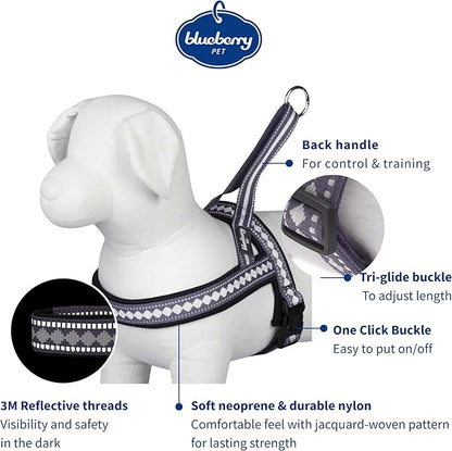 Blueberry Pet 4 Colors Soft & Comfy 3M Reflective Jacquard Padded Dog Harness, Chest Girth 30" - 38.5", Purple Grey, Large, Adjustable Harnesses for Dogs
