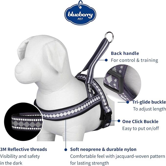 Blueberry Pet 4 Colors Soft & Comfy 3M Reflective Jacquard Padded Dog Harness, Chest Girth 20.5" - 26", Purple Grey, Medium, Adjustable Harnesses for Dogs