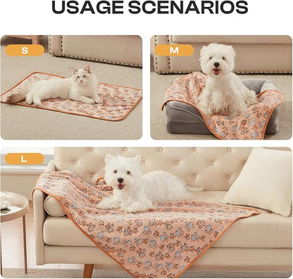 Luciphia 1 Pack 3 Blankets Super Soft Fluffy Premium Fleece Pet Blanket Flannel Throw for Dog Puppy Cat Paw Brown/Pink/White Large(41x31 inch)