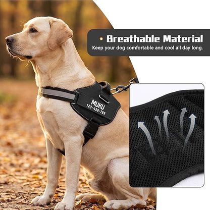MUMUPET Custom Dog Harness Vest with 2 Personalized Name & Phone Patches, No Pull Reflective Adjustable with Handle, Soft Breathable Padding for Small Dogs (Black, S)
