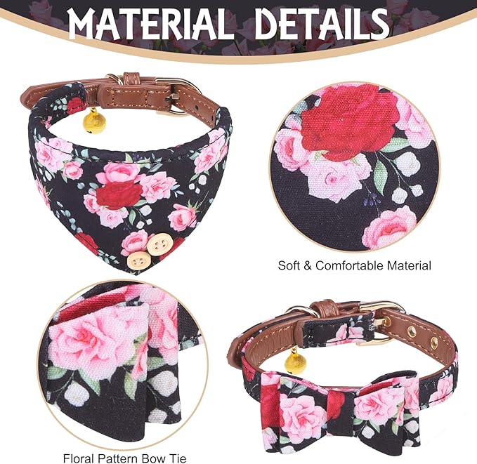 EXPAWLORER Classic Plaid Dog Collar and Leash Set - Bow Tie and Bandana Collar with Bell, Tangle Free Leash, Adjustable for Small to Large Dogs and Cats, Perfect