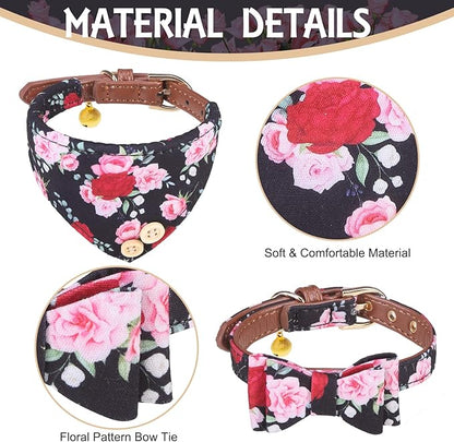 EXPAWLORER Classic Plaid Dog Collar and Leash Set - Bow Tie and Bandana Collar with Bell, Tangle Free Leash, Adjustable for Small to Large Dogs and Cats, Perfect