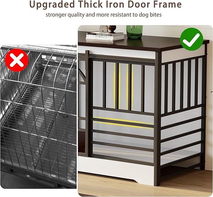 COZPAW 78 Inch Double Dog Crate Furniture, Extra Large Dog Kennel Indoor for 2 Dogs, Heavy Duty Dog Cage with Divider, Wooden Dog House Decorative Table TV Stand for XLarge Dogs (White&Brown)