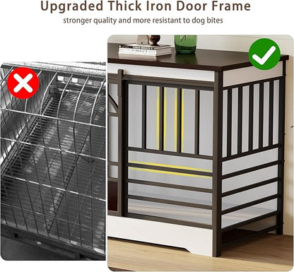 COZPAW 78 Inch Double Dog Crate Furniture, Extra Large Dog Kennel Indoor for 2 Dogs, Heavy Duty Dog Cage with Divider, Wooden Dog House Decorative Table TV Stand for XLarge Dogs (White&Brown)