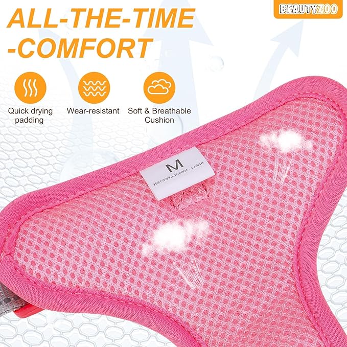 BEAUTYZOO No Pull Dog Harness Large, Adjustable Dog Harness and Leash Set -Easy Wearing with 3 Buckles/Control Handle,No Choke Soft Padded Reflective Pet Vest for Training Walking Hiking,Rose S
