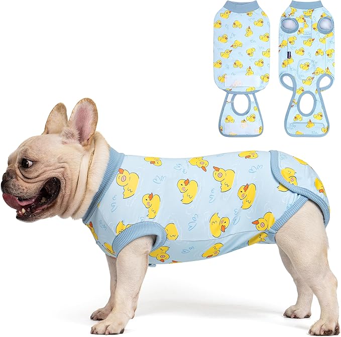 cyeollo Recovery Suit for Dogs Surgery Suit Female Spay Soft Pet Onesie Bodysuit Male Dog Neuter, Small Dogs Surgical Recovery Shirt, Yellow Duck, M