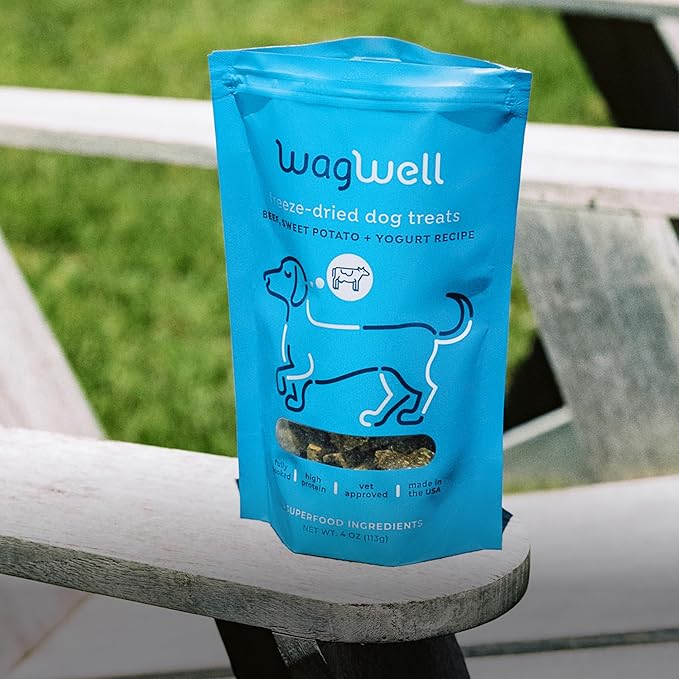 WagWell Freeze Dried Dog Treats, Beef + Yogurt + Sweet Potato Flavor | Training Treats, Food Topper, Healthy Snack for Dogs | Human Grade, Grain Free, High Protein | Made in USA | 4 oz Bag, 2 Pack