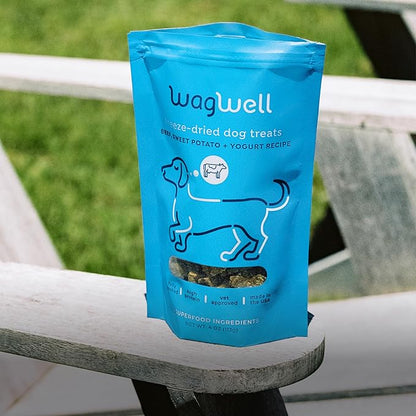 WagWell Freeze Dried Dog Treats, Beef + Yogurt + Sweet Potato Flavor | Training Treats, Food Topper, Healthy Snack for Dogs | Human Grade, Grain Free, High Protein | Made in USA | 4 oz Bag, 2 Pack