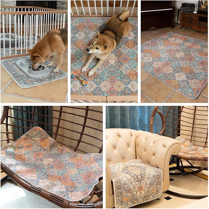 nunubaby Washable Pee Pads for Dogs, Stylish, Non-Slip and Leak-Proof Pee Pads. Reusable Potty Pads for Dogs for Crates and Floors.(Red/Rect, 54" x54" )