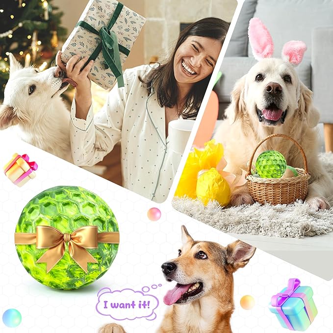 Tough Dog Chew Toys for Aggressive Chewers, Indestructible Dog Balls for Aggressive Chewers, Squeaky Balls for Dogs, Squeaky Toys for Large Dogs, Funny Heavy Duty Ball