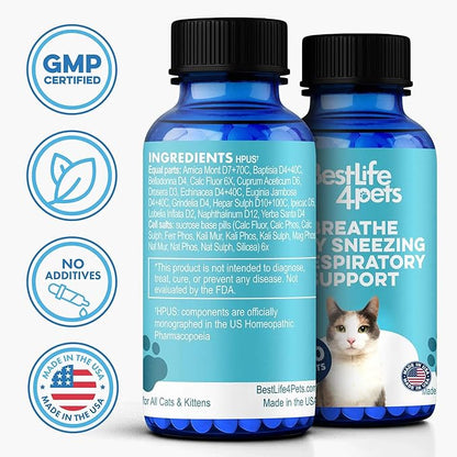 Cat Respiratory Comfort Supplement - Natural Breathe Easy Feline Support for All Seasons, Coughing, Occasional Nasal Stuffiness and Sneezing - 400 Odorless, Easy-to-Administer Tasteless Pills
