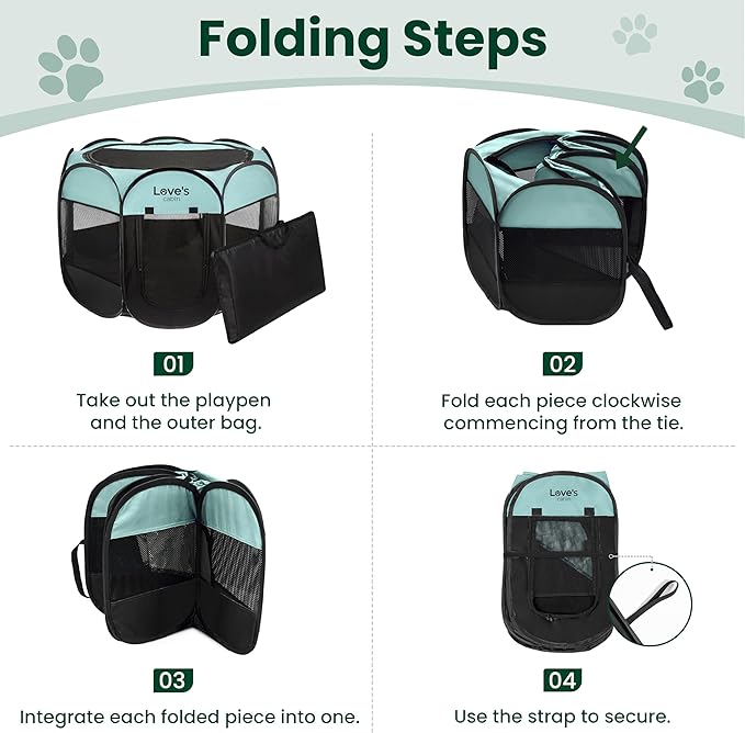 Love's cabin Pet Puppy Dog Playpen, Large Dog Tent Crates Cage Indoor/Outdoor, Portable Playpen for Cat, Foldable Pop Up Dog Kennel Playpen with Carring Case, Removable Zipper Top, Green