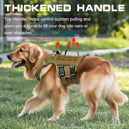 Tactical Dog Harness Medium Sized, Heavy Duty No Pull Dog Harness with Handle, Easy On and Off Service Dog Vest with Molle System, Adjustable Reflective Pet Vest for Walking Hiking Training