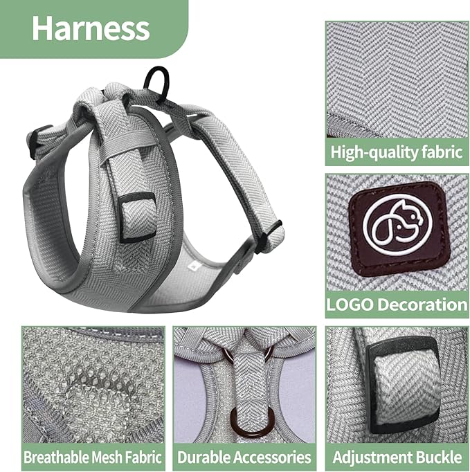 EVERKING 5-Piece Dog Travel Set, Adjustable Harness, Leash, Collar, Poop Bags, Bowtie for Small Medium Dogs, Beige, Breathable No-Pull Design (Slate Gray, S)