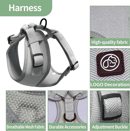 EVERKING 5-Piece Dog Travel Set, Adjustable Harness, Leash, Collar, Poop Bags, Bowtie for Small Medium Dogs, Beige, Breathable No-Pull Design (Slate Gray, S)