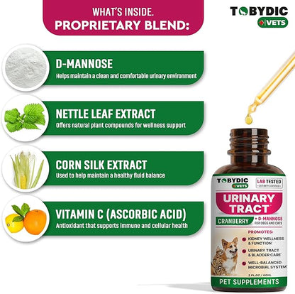 Cat & Dog UTI Treatment & Urinary Tract Infection Remedy with Cranberry & D-Mannose - Feline Natural Medicine for UTI Relief - Kidney + Bladder Support Supplement - Pet Renal Health