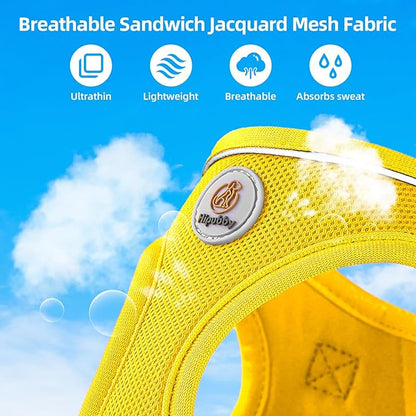 Hipubby Dog Harness and Leash Set, No Pull Soft Mesh Puppy Harness for Small Medium Dogs, Cats - Step in Reflective Breathable Lightweight Vest Harness for Walking, Training - Yellow, M