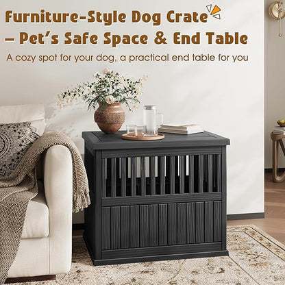 Bifanuo 30-Inch Dog Crate Furniture, Heavy Duty Dog Crate for Medium and Small Dog, Lockable Indoor Outdoor Dog Kennel & End Table, Decorative Plastic Pet Cage (Classic Black, 29.5" x 21"x 25.2")