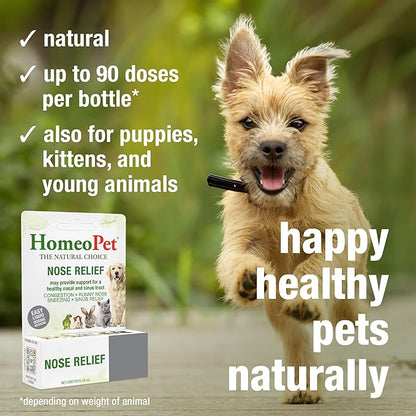 HomeoPet Nose Relief, Safe and Natural Sinus Supplement for Cats, Dogs, and Other Small Animals, 15 Milliliters
