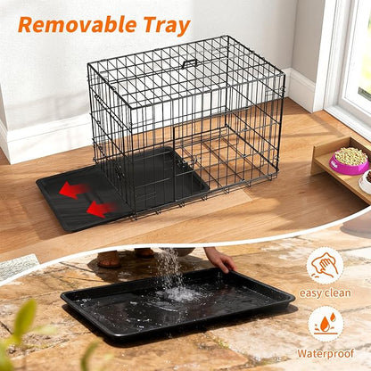 FDW Dog Crate 24-Inch Dog Cage Single Door Foldable Metal Kennel with Leakproof Tray Foldable Design Indoor Outdoor Use for Small Dogs,Dark Black