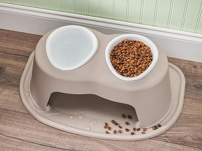 WeatherTech Double High Pet Feeding System w/Plastic Dog/Cat Bowls - 14" High Stand Tan (PDHC9614TNTN)
