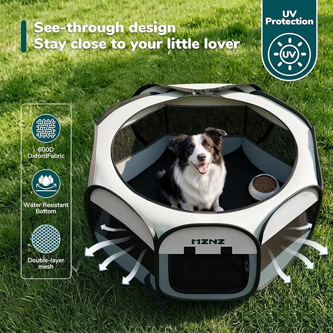 Dog Playpen, Portable Puppy Pet Crate Indoors for Small/Medium/Large Dogs Cats Rabbits, Foldable Dog Cage Enclosure for Outdoor, Pop Up Dogs Tent Kennel with Carrying Case, Grey
