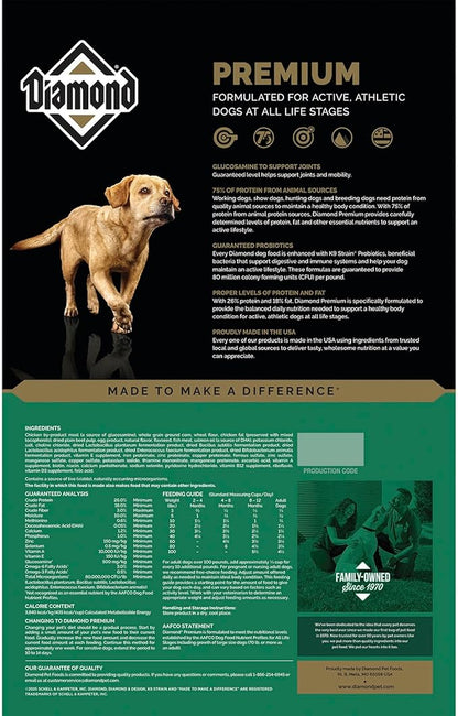 Diamond Premium All Life Stages Dry Dog Food 26/18 for Active, Athletic & Sporting Dogs 20lb Bag