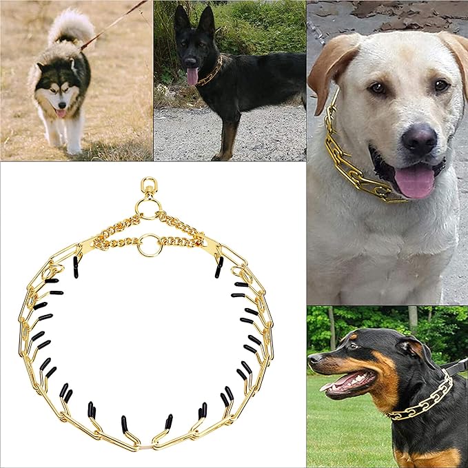 Stainless Steel Prong Pinch Collar for Dogs, Adjustable Training Collar with Quick Release Buckle for Small Medium Large Dogs (Black, 22")