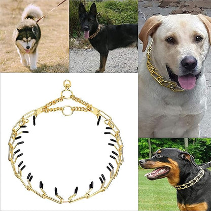 Stainless Steel Prong Pinch Collar for Dogs, Adjustable Training Collar with Quick Release Buckle for Small Medium Large Dogs (Gold, 26")