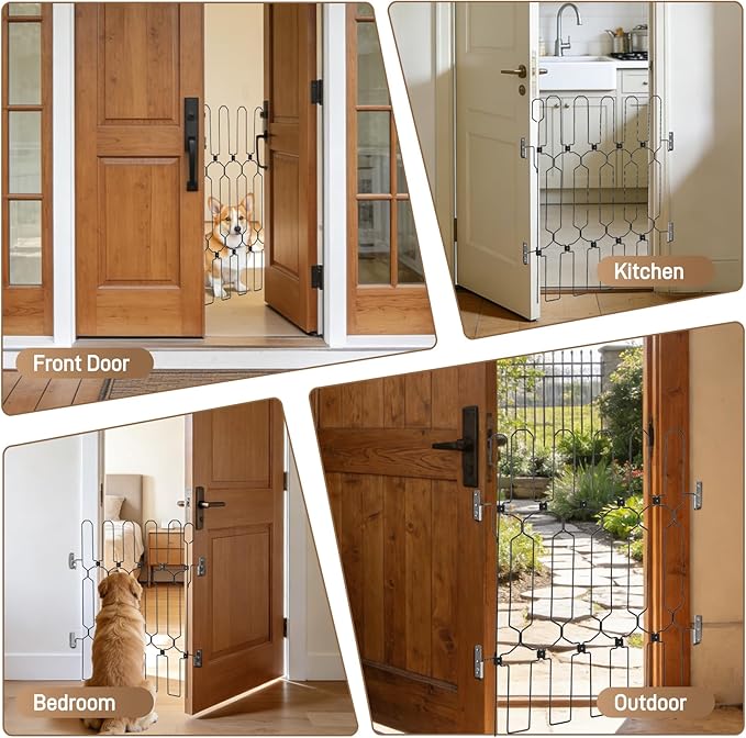 Retractable Dog Gate for Front Door 26" Wide 30.7" Tall Automatic Retractable Dog Barrier to Keep Pets Secure When Door Opens/Closes, Hardware Mount Front Door Barrier for Small/Large Dogs, Indoor