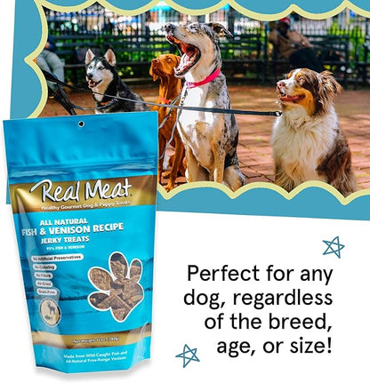 TRMC Real Meat Dog Treats - 12oz Bag of Bite-Sized Air-Dried Fish & Venison Jerky for Dogs - Grain-Free Jerky Dog Treats Made up of 95% All-Natural, Free-Range Venison & Ocean-Caught Fish