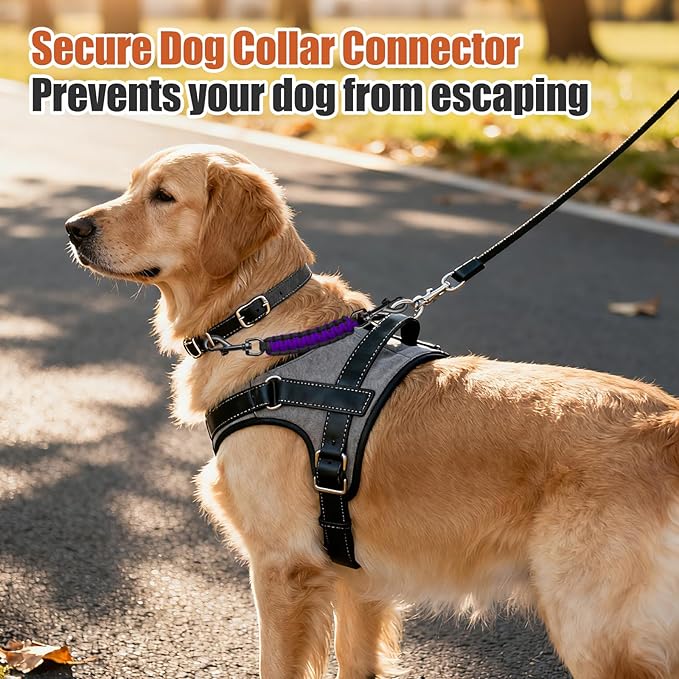 Dog Collar Safety Clip with Dual Clasps,Handmade Backup Safety Strap for Dog Harness, Collars and No Pull Harness Connectors (Black & Purple)