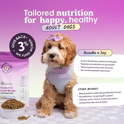 Bundle x Joy Brave Probiotic Dog Food Dry, Lamb, 8lb Bag, Allergy and Gut-Friendly Adult Kibble for Digestive Health with Grass-Fed Lamb, 20 Plant Based Superfoods, Poultry and Grain Free
