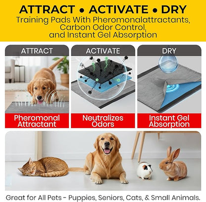 Glad for Pets Black Charcoal Puppy Pads - Super Absorbent Disposable Dog Pee Pads, Potty Training Pads, and Pet Supplies - Dog Pee Pads for Crate Training and Indoor Use 23" x 23" - 100 Count