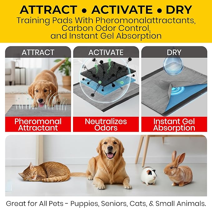 Glad for Pets Black Charcoal Puppy Pads, All-in-One | Puppy Potty Training Pads That Absorb & NEUTRALIZE Urine Instantly | New & Improved Quality Puppy Pee Pads, 14 Count