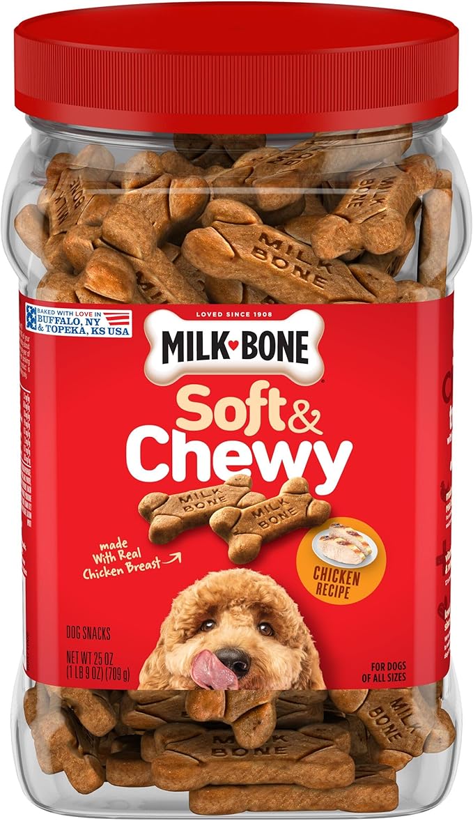 Milk-Bone Dog Treats Bundle: Soft & Chewy Chicken 25 Ounce + Flavor Snacks Mini's Dog Biscuits 36 Ounce