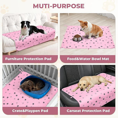 Fostanfly Washable Pee Pads for Dogs, 2 Pack Large 31"x36" Ultra-Absorbent and Leak-Proof Non-Slip Reusable Potty Training Pads for Dogs, Cats, Puppy, Potty of Add 8 Lanyards, Pink