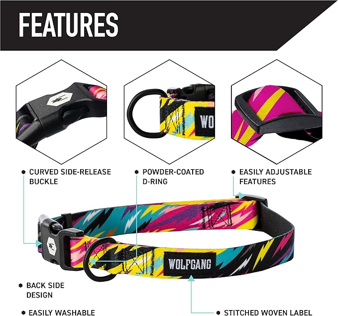 Wolfgang Heavy Duty Martingale Dog Collar with Quick Release Nylon Buckle for Walking & Training, FuzzyTails Print, Large