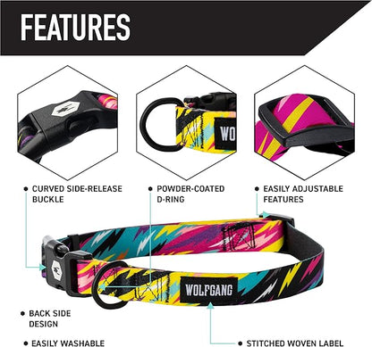 Wolfgang Heavy Duty Martingale Dog Collar with Quick Release Nylon Buckle for Walking & Training, FuzzyTails Print, Small