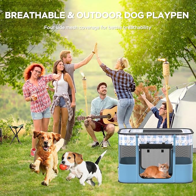 Portable Pet Playpen Cat Cages Indoor， 35.4" L x 27.6" W x 23.6" H Collapsible Dog Crates Made of 600D Oxford Material Tent Kennel Playpen for Dogs Cat and Rabbit Travel Dog Playpen Indoor (L, Blue)