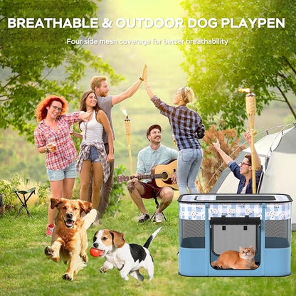 Portable Pet Playpen Cat Cages Indoor， 35.4" L x 27.6" W x 23.6" H Collapsible Dog Crates Made of 600D Oxford Material Tent Kennel Playpen for Dogs Cat and Rabbit Travel Dog Playpen Indoor (L, Blue)