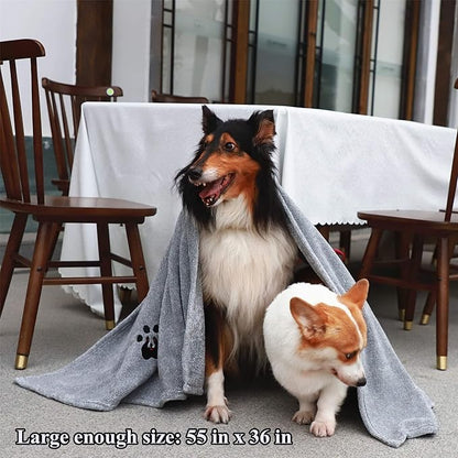 Dogvingpk Extra Large Dog Towel - Pack of 2 - Super Absorbent Soft Microfiber Pet Bath Grooming Towels for Drying Dogs and Other Pets (XL-55" * 36", Grey and Brown)