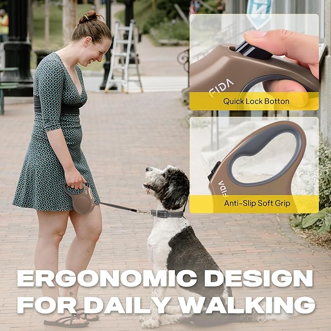 Fida Retractable Dog Leash X-Small Breed, 10 ft Durable Pet Walking Leash for Extra Small Dogs/Cats/Small Animals up to 18lbs, 360° Tangle Free, Coffee/Brown